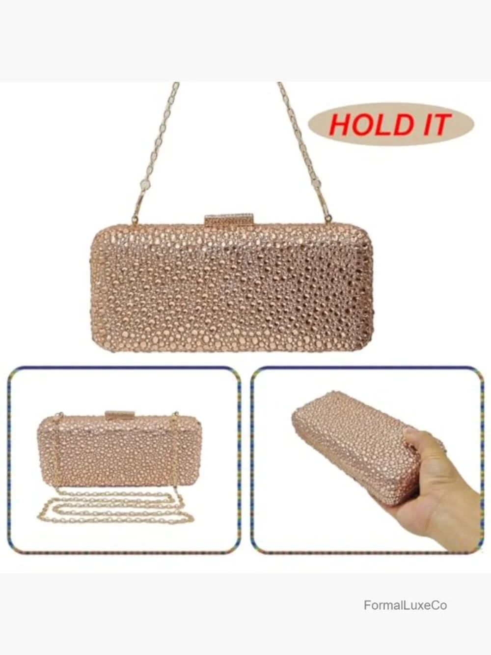 Rhinestone Crystal Box Evening Clutch Bridal Purse Formal Party Bag - Picture 6 of 6